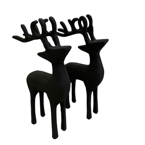 Set of 2 Black Metal Christmas Reindeer 11in Made in India Holiday Decor New - Picture 3 of 16